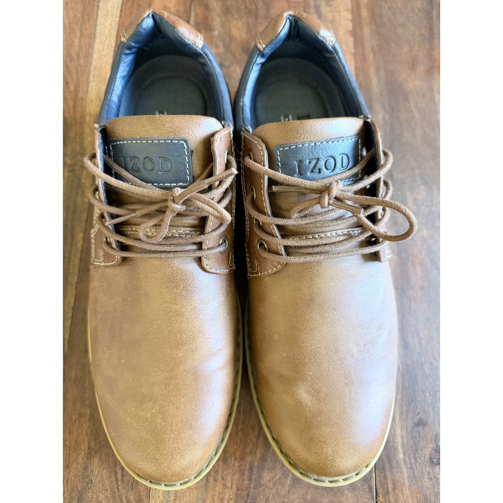 IZOD Mens Casual Oxford Shoes Tan Brown Lace Up Dress Shoes Size 10